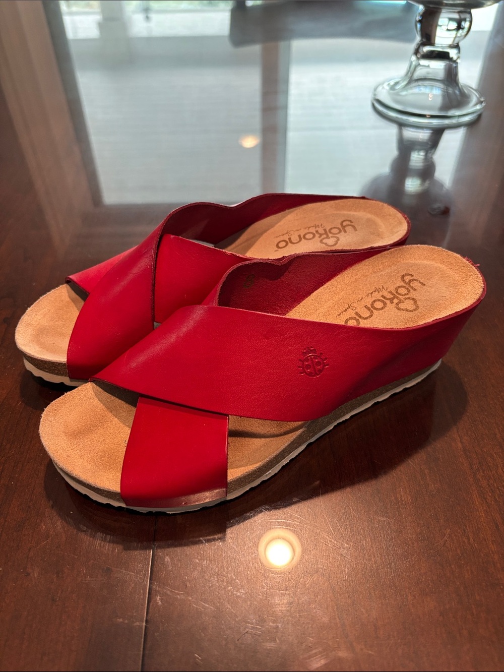 Yokono Red Leather Crossover Slide Sandals - Picture 2 of 7